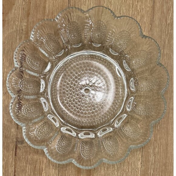 Vintage Indiana Glass Deviled Egg Dish Relish Tray Clear Hobnail Round 11" - Picture 4 of 4